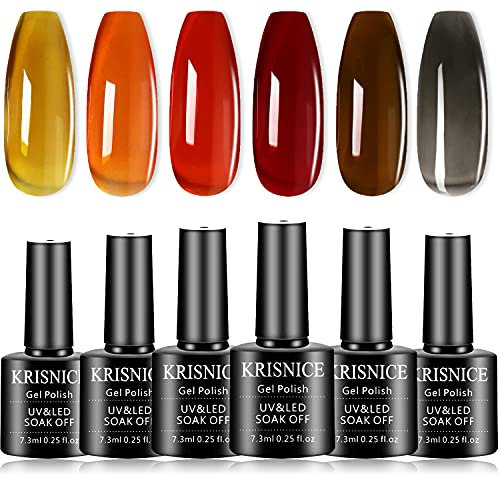 KRISNICE Vernis à Ongles en Gel Transparente Vernis Jelly Colors gelée thé noir d'été brun jaune UV LED 6 couleurs ensemble d'art à ongles Manucure Pédicure Nail Art (KBT6-002)