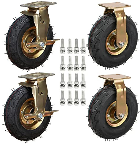 4 Stück Strapazierfähige Lenkrollen - Geräuschlose Luftreifen Gummi Rollen - Ø 200mm 250mm Bockrolle Schockabsorbierend Verschleißfest - Schwerlastrollen Transportrollen Mit Armaturen ( Size : 8inch )