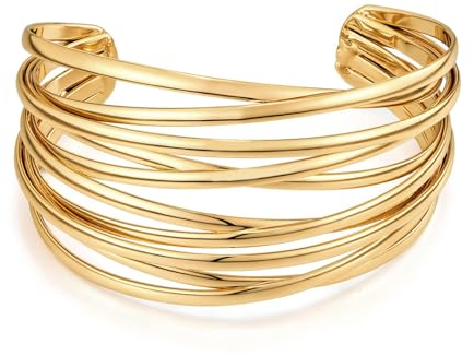 Uwiyo Gold Offener Armreif GroßE GoldarmbäNder Breiter Damen Armspange Manschette Armreif Gold Open Front Armband Innendurchmesser 60 mm (Gold#2)