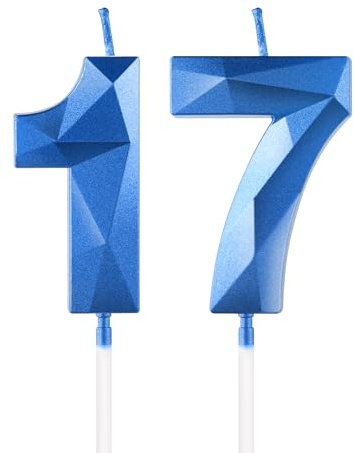 Royal Blue 17th Birthday Candles, 3D Number 17 Candle for Cake, Boy Girl 17th Birthday Decorations,Sapphire Candle Topper Blue Cake Decorations for Birthday Party Wedding Anniversary Supplies