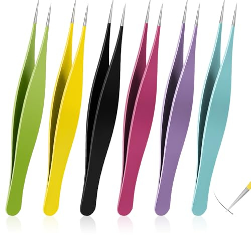 Salbsever 6-Piece Needle Nose Tweezers - Precision Fine Point Tip - Stainless Steel - Blackhead Remover for Nose, Facial Hair & Eyebrow