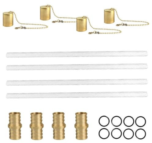 Mèches de torche pour bouteille de vin - Mèche de torche de jardin - Le kit de torches de table comprend 4 mèches de torche longue durée, un couvercle de lampe en cuivre et un support de mèche en lait
