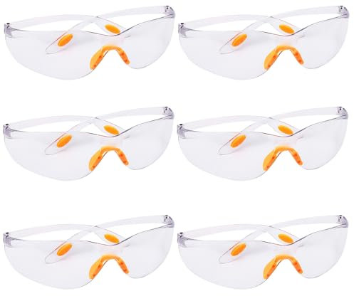 6 Stück Schutzbrille Arbeitsschutzbrille,Transparent Schutzbrillen,Labor Brille,Schutzbrille Chemie,Augenschutz,Sicherheitsbrille,Arbeitsbrille,Augenschutzbrille,Safety Glasses,Für Damen/Herren/Kinder