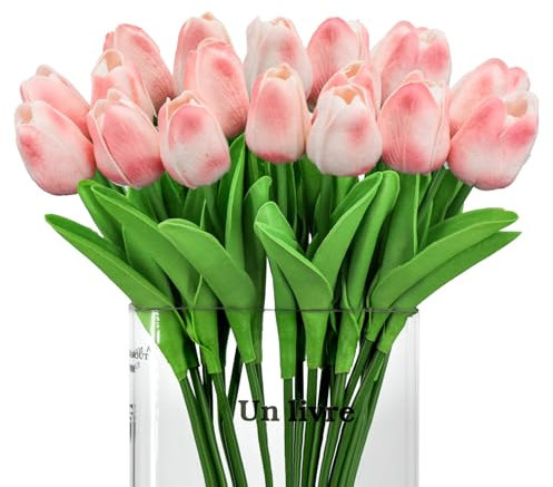 LWuuywa Tulipes artificielles comme de vraies tulipes en latex au toucher réel - Bouquet de fleurs artificielles pour salle de mariage, maison, hôtel, fête, décoration de la maison (12, rose clair)