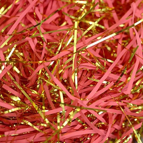 220g Gold and Red Shredded Tissue Paper, Shredded Tissue Paper for Gift Boxes, Hamper Stuffing for Hamper Filling Gift Bags Packaging Decoration Basket Stuffing Valentines Gifts