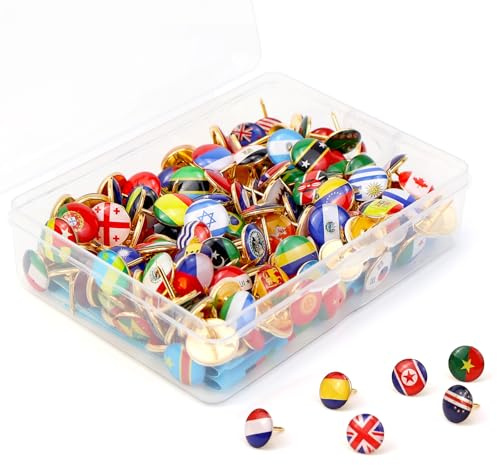 Lot de 200 Punaises, ÉPingles CréAtives pour Carte, Punaises pour Carte du Monde, Carte du Monde de voyagege, Forme de Drapeau National pour Tableau d'affichage, Carte, Bureau