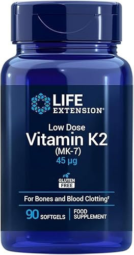 Life Extension - Vitamina K2 (MK-7) Basso Dosaggio 45 mcg 90 Capsule Molli – mantiene la forza ossea, promuove una sana coagulazione del sangue per un sistema vascolare sano