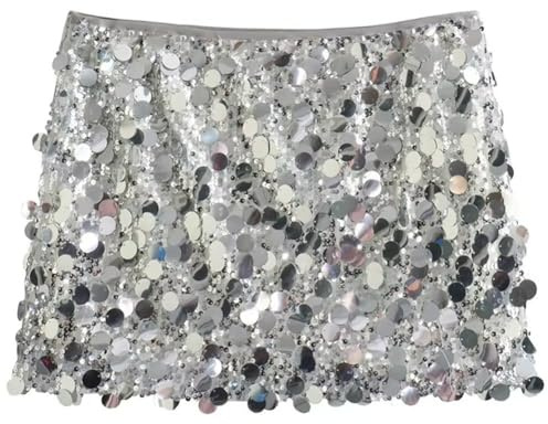 Ericetion Falda De Lentejuelas Plateadas Minifalda De Cintura Alta para Mujer Faldas De Moda Falda Corta Ajustada Falda Brillante Falda a Cadera Faldas Cortas De Lentejuelas Elegantes para Mujer