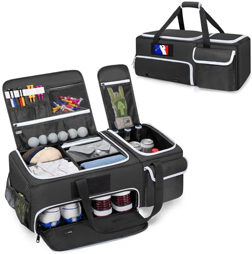 DSLEAF 2 Layer Golf Trunk Organizer, Golf Car Locker for Men & Women | Golf Trunk Organizer with 4 removable dividers for Balls, Tees, Cap, Gloves and Clothes, Bottom Shoe Space Holds 2 Shoes