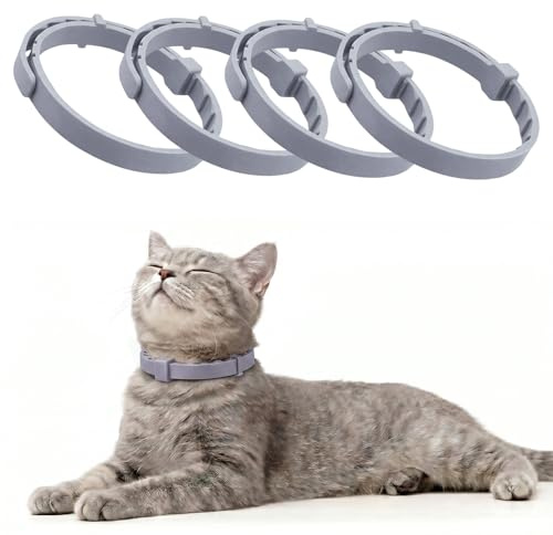 4Pcs Cat Calming Collar, Adjustable Cat Collar with Gentle Soothing Scents Waterproof & Adjustable Collars for Cats Kitten Puppy, Long-Lasting 30-Day Effect (Gray)
