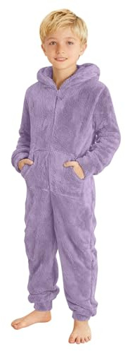 Pijama con Capucha Niño Mono de Forro Polar Franela Invierno Pijama Niño Cremallera Ropa de Dormir Espesa Pijamas Entero de Una Pieza Color Sólido Talla Grande Caliente