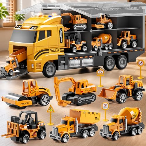 XINNOVEL Carrier Truck Toddlers Toys for 3 4 5 6 7 Years Old Boys, Toy Truck Transport Car & Die-Cast Car and Play Mat, Construction Toys Birthday Gifts for Kids 3 4 5 6 7 8+ Years Old Boys Girls