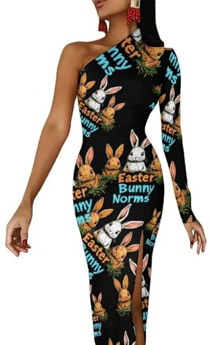 Vestidos de conejo de Pascua con hombros descubiertos para mujer, vestido largo de media manga con abertura, vestido de cóctel, Estilo:, XS