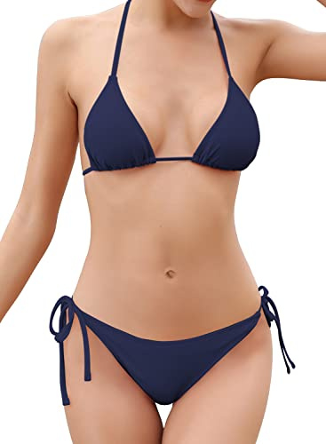 SHEKINI Costume da Bagno Bikini da Donna Classico Costume da Bagno a Triangolo Sexy per Donna（M，Profondo Blu）