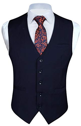 Enlision Chaleco Vestir Azul Oscuro Hombre Elegante Chalecos Traje de Boda Color Liso Chaleco Formal de Negocio con Bolsillo M