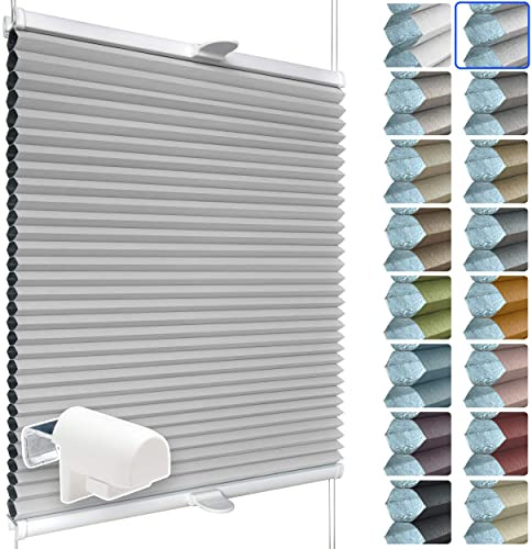 SchattenFreude Waben-Plissee für Fenster | 100% verdunkelnd/Blackout | Mit Klemm-Haltern | Klemmfix ohne Bohren | Hellgrau (Weiße Rückseite), Breite: 70cm x Höhe: 100cm