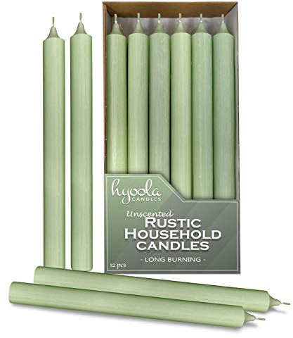 Hyoola 10 Inch Dinner Candles - 12 Pack - Light Green Tall Unscented Rustic Long Burning Candle Sticks
