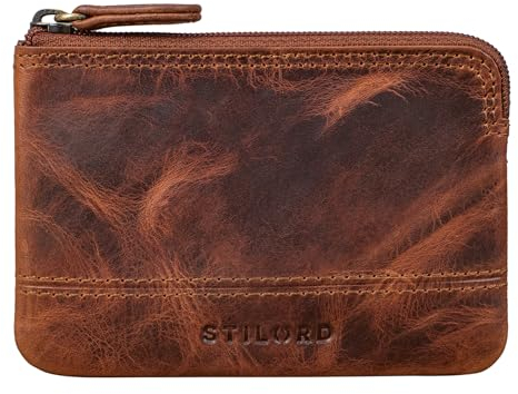 STILORD 'Tarlo' Schlüsseltasche Leder Schlüsseletui Tasche RFID Schlüsselmäppchen Münzbörse Minibörse mit Schlüsselring Vintage Echtleder, Farbe:Kara - Cognac