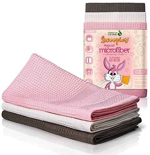 Swoopies 3er Set Mikrofasertücher für streifenfreies Reinigen - Magische Putztücher für Fenster, Küche und Auto - Premium Allzwecktücher 40x40 cm ohne Putzmittel - Rosa