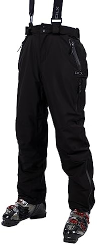 Trespass DLX Mens Ski Trousers Salopettes Kristoff II - Waterproof, Breathable, Stretch Fabric Down Touch Filling, Tricot Lined, Kick Panels, Adjustable Detachable Braces Black