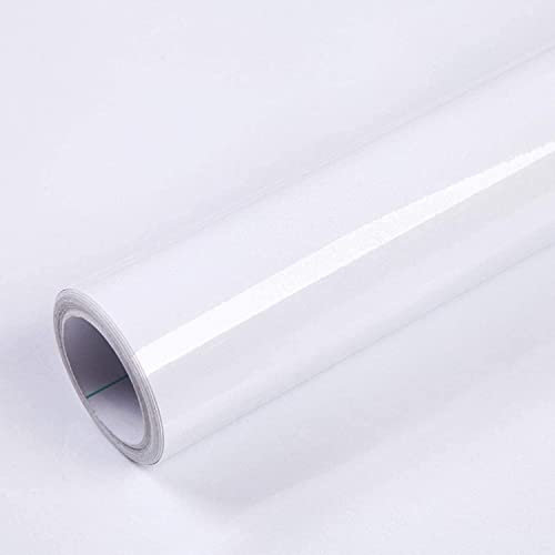 40cm X 10m White Wallpaper Self Adhesive Vinyl Film Glossy Glitter Sticky Back Plastic Waterproof Removable Peel and Stick Wallpaper for Kitchen Countertops Furniture Sticker