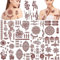 DPKOW 9 Marron Rouge Tatouages Temporaires pour Femme Filles Lotus Mandala Fleur Tatouage Autocollants Indien Dentelle Tatouages Main Bras Corporel Art Imperméable Faux Taouages Aïd Eid Tattoo