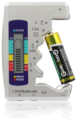 Kytpyi Comprobador Pilas, Medidor Carga Pilas, Digital Comprobador de Pilas con Pantalla LCD sin Cargar, Hogar Pequeño Medidor Pilas para Batería 1,5 V (AA AAA C D N Batería Botón), 9V, 6F22