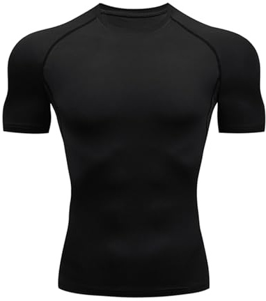 HYCOPROT Men's Compression Shirts Short Sleeve Compression Top Athletic Workout T-Shirt Quick Dry Sports Baselayer Running Undershirts Tops (UK, Alpha, M, Regular, Regular, Black)
