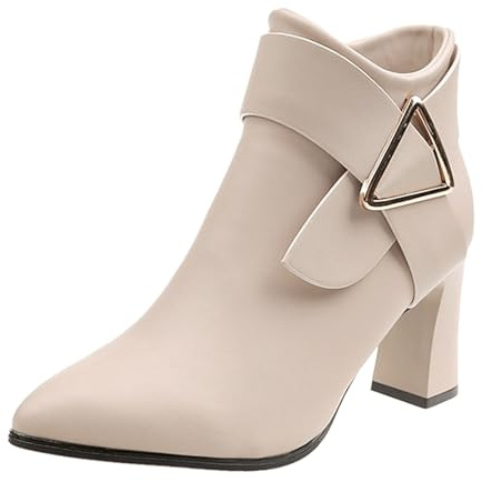 liaddkv Botas de tobillo para mujer con tacón de piel, tacones altos, botas con cremallera lateral Pfennigasbatz Botines de piel sintética para mujer, botas de tobillo para negocios, oficina, botas de