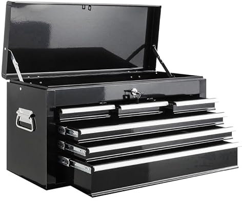 Caja Para Herramientas Con 6 Cajones y 1 Compartimento superior Cofre de herramientas vacio 602 x 255 x 337 mm para guardar herramientas y piezas. Negro