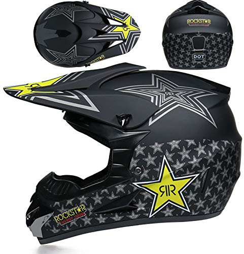 Casque Moto Pour Garçons Casque Motocross Enfants Casques Cross Pour Adultes Homme Casque Moto ATV Casque Intégrale Enduro VTT Certifié DOT/ECE Avec Lunettes Masque Gants Casque De Descente,Black/A-L