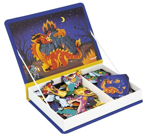 Janod Magnéti'Book Dragons, Gioco Magnetico educativo 53 magneti + 10 Modelli, Giocattolo per Bambini in Cartone FSC, Sviluppa la destrezza e l'immaginazione, da 3 Anni, J02527