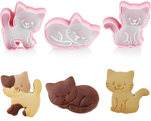 Emporte Pièce Chat, 3PCS Moule Biscuit, Emporte-pièces Chat, Tampon Biscuit Animaux, Emporte Pièce Patisserie, pour la Cuisson, DIY, Fondant, Décoration Festive