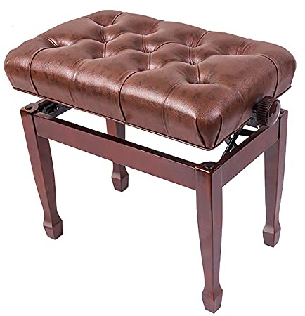 Pianopall i läder, justerbar, trä med förtjockad kudde, automatisk lyftbar design, PU, 55 x 34, 47 cm, svart, teakträ, brun - en storlek,Teakwood Bruin-One Size