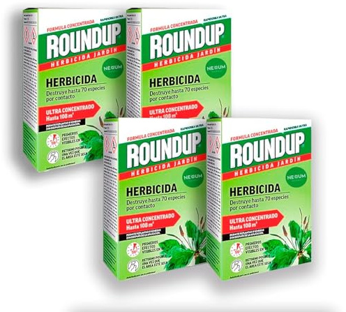 PACK x4 ROUNDUP Herbicida Total para Eliminar Todo Tipo de Malas Hierbas | Efectos Visibles en sólo 2 Horas | 250 ML para diluir en 5L Agua | Elimina hasta 70 de Hierbas/Musgo | Nexum Market