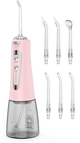 Water Flosser, Portable Oral Irrigator for Teeth with 5 Modes& 6 Replaceable Jet Tips, 300ML Rechargeable&IPX7 Waterproof Tooth Flosser