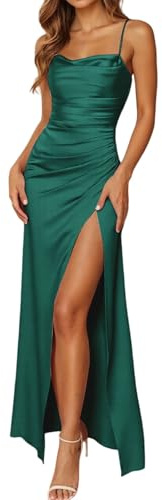 Generico Abito da Cerimonia Donna Vestito Dresses Matrimonio Abito da Donna in Raso con Spalline Sottili Vestiti con Spacco Elegante Sottile Vestito Festa Lungo Vestiti Partito Banchetto (02-GN1, S)