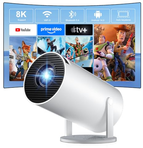 ZDSSY-projektor, miniprojektor 4K stöder 1080P-projektorer med WiFi 6 och BT 5.2, autofokus/Keystone-korrigering, bärbar projektor med integrerade appar, för Android/iPhone/PC/Mac/Switch/PS5-vit