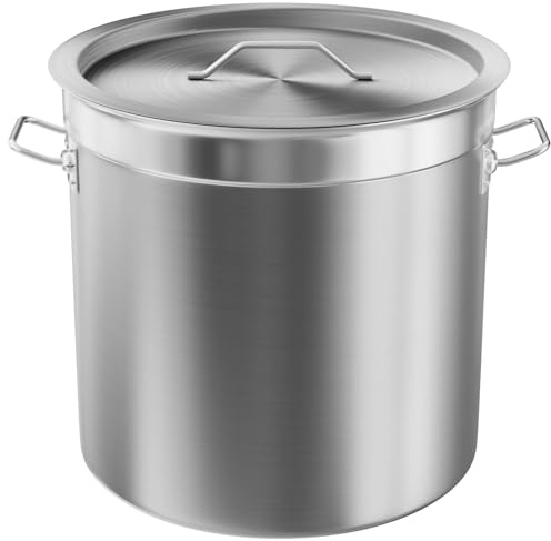 TAIMIKO Stainless Steel Stockpot with Lid 3 Layer Composite Bottom Deep Stock Pot Cater Stew Soup Boiling Pan 17-115L (25Litre 32cm,with Lid)