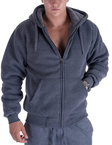 Gary Com Sherpa Lined Fleece Hoodies for Men Heavyweight Sweatshirts Thick Warm Full Zip Up Long Sleeve Solid Zipper Winter Jackets Dark Grey