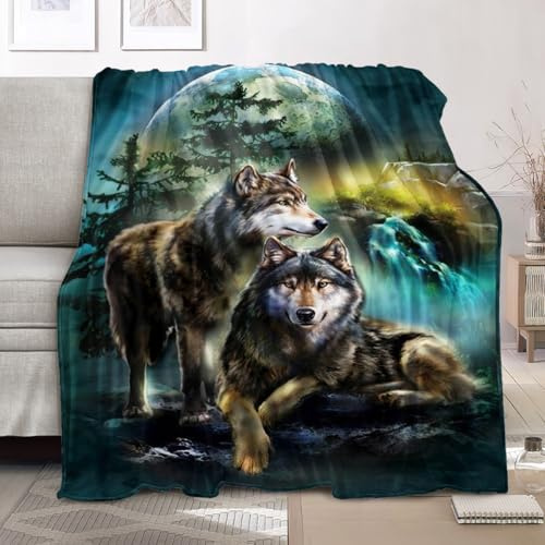 Fansu Mantas para Sofá de Franela Suave y Acolchada, Manta para Cama 90 Grande Manta Polar 150x220 cm, Invierno Plaid Lobo Blanket Estampada Animal Manta Calentitas