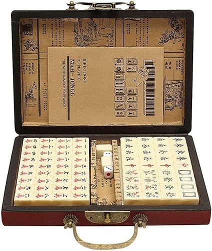 Florauspicious Mahjong Chinois Lot de 146 mini tuiles, 2 cubes de style chinois pour voyage, réunion de famille, fête