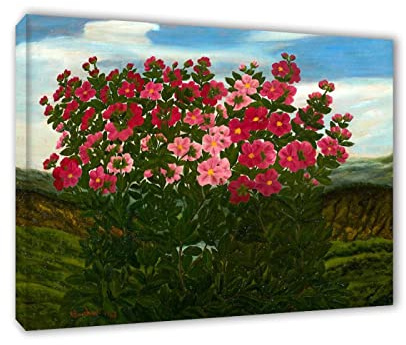 JZSDGB André Bauchant Famous Oil Paintings Reproductions-Floral Giclee Canvas Prints-Landscape Pictuers Print on Canvas-'Japanese Quince Tree'-Framed ready to hang Wall Art 80x105cm(31x41in)