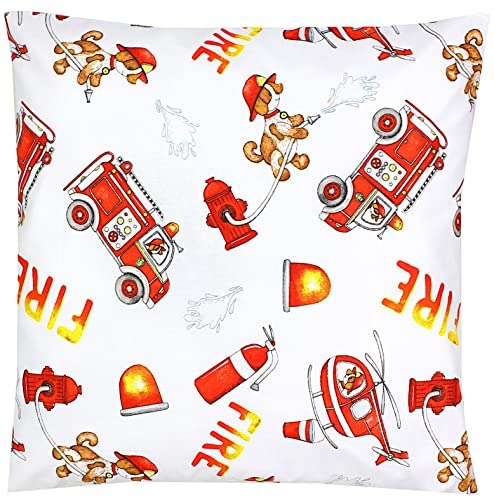 TupTam Kissenbezug Gemustert Bunte Kissenhüllen Dekokissen für Baby und Kinderzimmer, Farbe: Feuerwehr Hubschrauber Hunde Rot, Größe: 40 x 40 cm