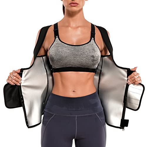 Junlan Schwitzgürtel Zum Abnehmen Korsett Damen Bauchweg Sauna Shirt Taillenformer Fitness Thermo Sauna Suit Hot Polymer Sauna Weste Damen (schwarz, X-Large)