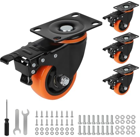 CPROSP Ruedas para Cargas Pesadas con Freno, 75 mm, Ruedas Giratorias de 480 kg de Capacidad de Carga, Ruedas de Transporte de Acero Inoxidable para Exteriores, Juego de 4