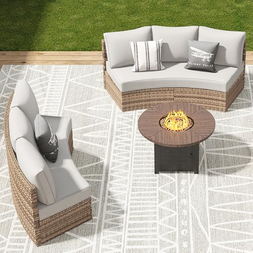 LUXOAK 6-Piece Wicker Patio Furniture Set, Waterproof Half-Moon Sectional Sofa with Cushions, Rattan Outdoor Conversation Set for Garden, Pool, Beach & Balcony, Beige