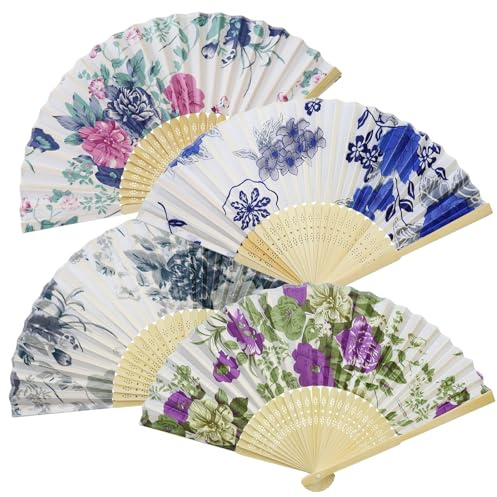 CATELL 4 Stück Handheld Faltfächer Faltbare Fächer Handfächer Bambus Handheld Faltfächer Handfächer Klein Handfächer Holz Chinesische Folding Fans für Wanddekoration und Party Tanzabend