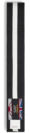 Playwell kampsport bomullsfärgat bälte med vit rand graderingsbälte - (Karate, Judo Taekwondo), Svart bälte med vit rand, 300cm