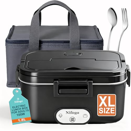 Nifogo Scaldavivande Elettrico Portatile 100W Camion/Auto Lunch Box Elettrico 12/24/230V Elettrico Portavivande 1.8l Contenitore Porta Pranzo Per Ufficio Viaggiare Grigio Borse Isolanti